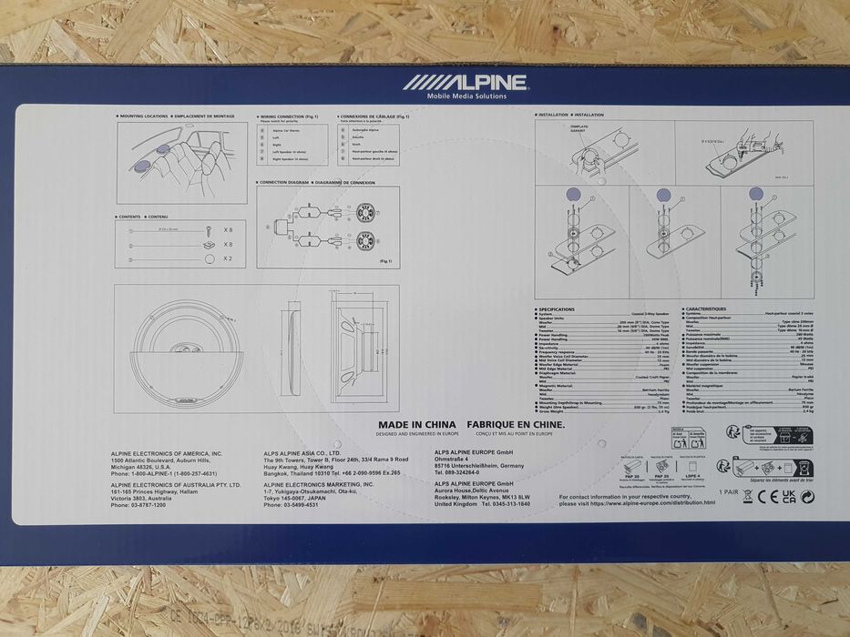 Głośniki Alpine 8 cali 20cm Nowe Trójdrożne kpl 2 sztuki