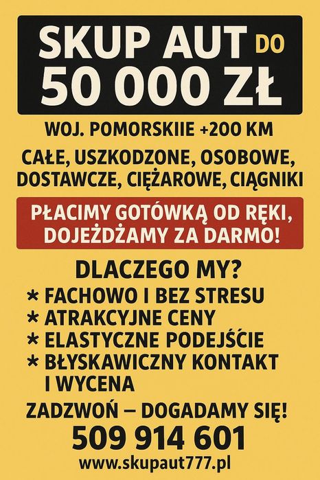Skup aut Gotówka  w 2 h. Reda, Wejherowo,Rumia ,Gdynia