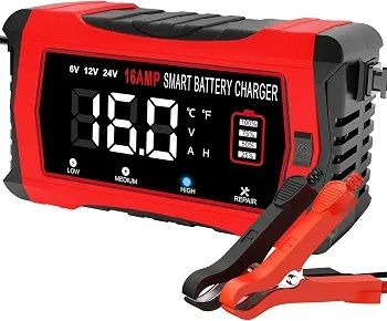 HTRC Ładowarka do akumulatora samochodowego 16 A, 6 V/12 V/24 V