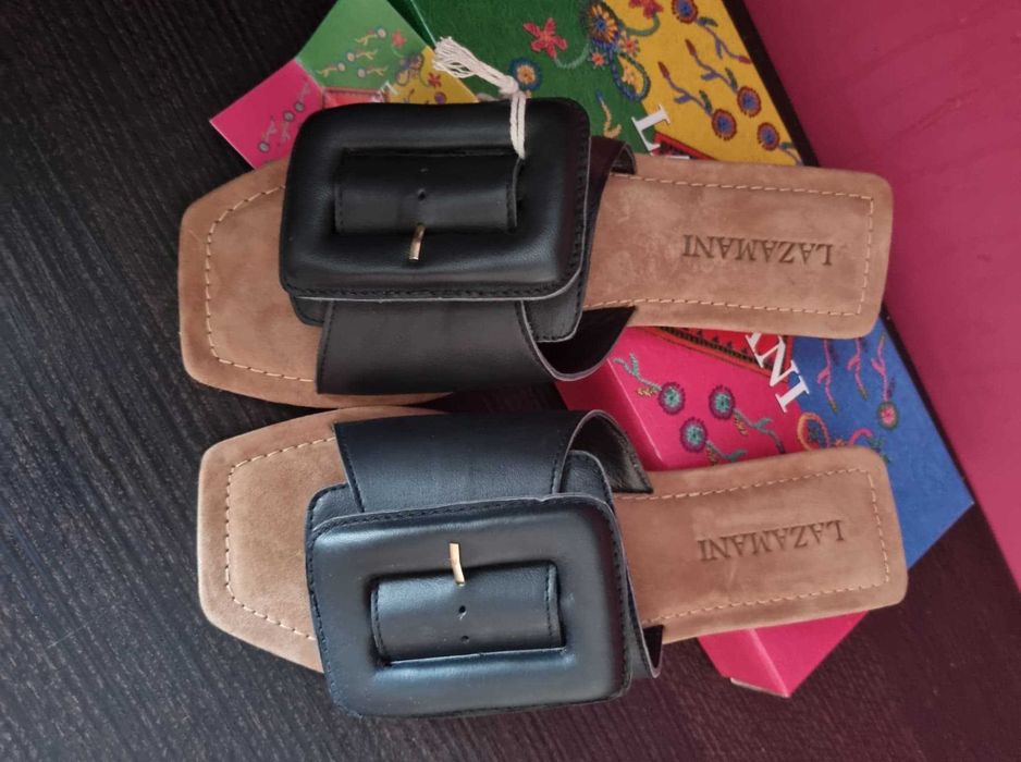 Klapki damskie skóra. Lazamani. Nowe. Roz. 38.