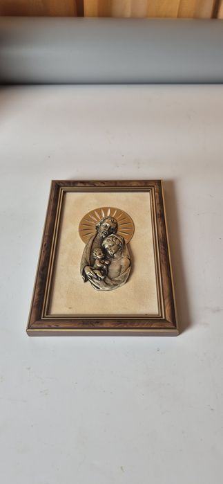 Stary obrazek Święta Rodzina relief T15