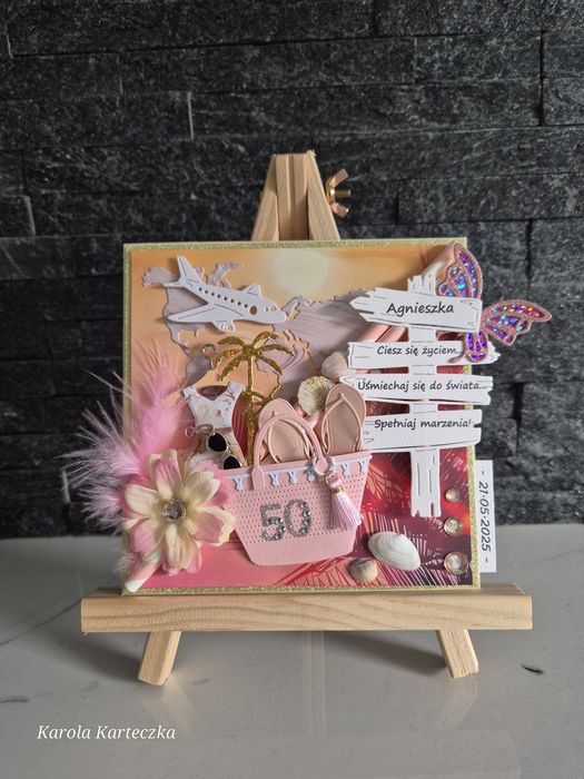 Kartka 30/40/50/60/70 wakacyjna, plaża, kobieca