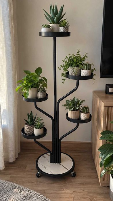 Kwietnik loftowy metalowy 5 półek na rośliny czarny 135 cm