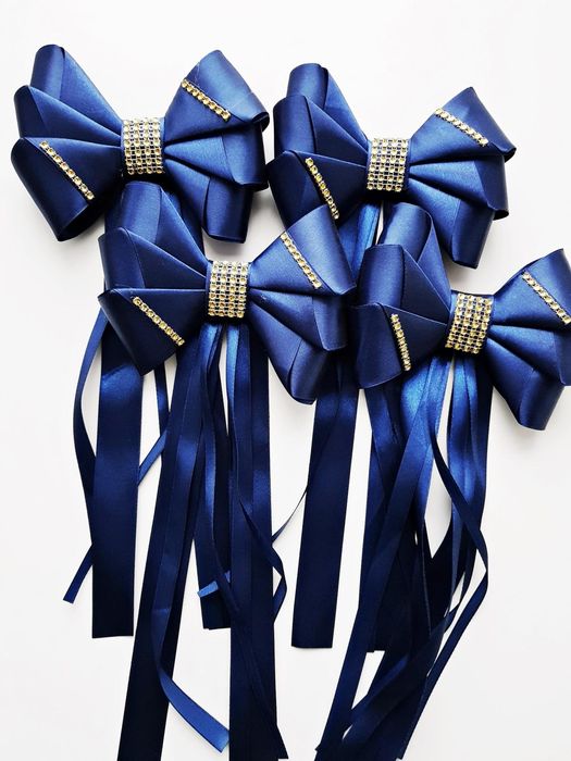 Kokardy do dekoracji samochodu państwa młodych - 4 szt - navy blu...