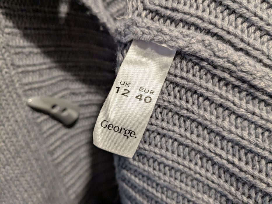 Sweter damski r. 40, długi blezer z kapturem szary