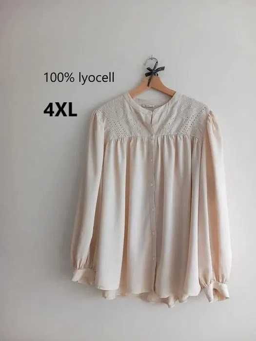 TU elegancka beżowa bluzka koszula na guziczki boho hafty 4XL