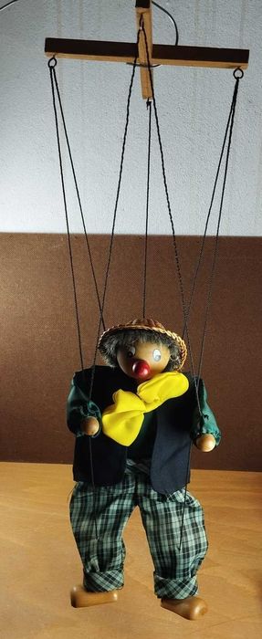 Boneco Palhaço Marioneta Vintage