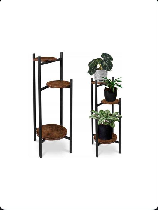 NOWY Kwietnik Stojący Metalowy Stojak na Kwiaty dąb Rustykalny Loft