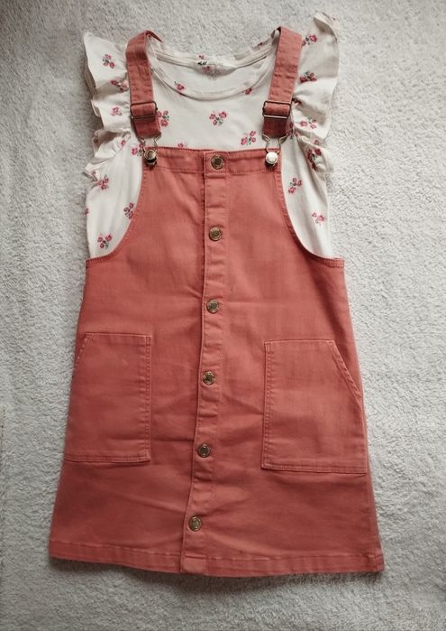 Джинсовий сарафан H&M + футболка H&M 134 см