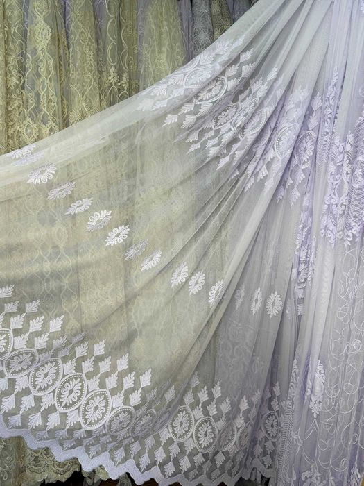 Тюль бамбук з ниткою шиніл холодний білий висота 2,8 м набірна ширина пошиття на замовлення