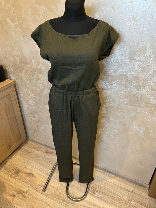 Kombinezon długi elegancki damski khaki nowy M