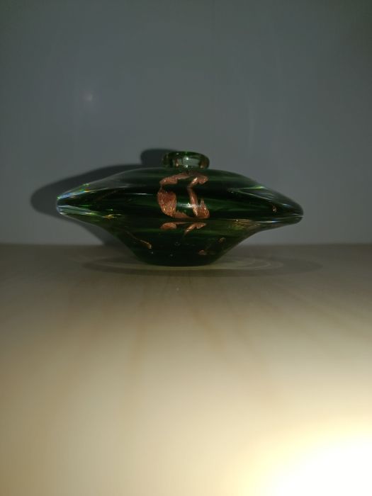 Vaso de Vidro Artístico Italiano Crisalcor – Verde com Detalhes Dourad