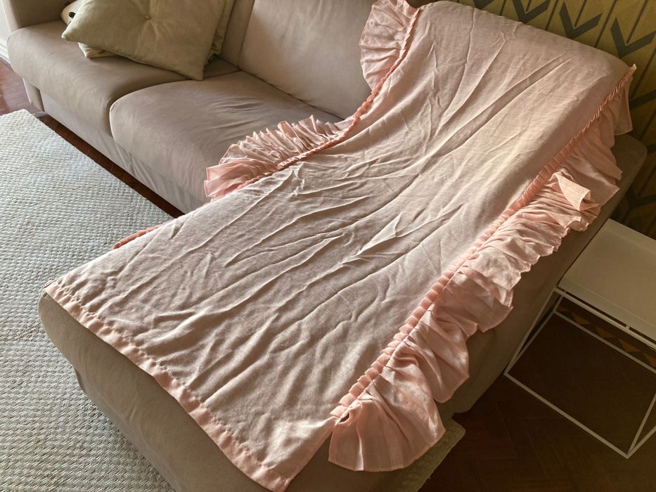 Colcha rosa cama criança/bebé com folho plissado