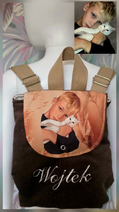 Personalizowany plecak handmade z haftem i własnym obrazkiem