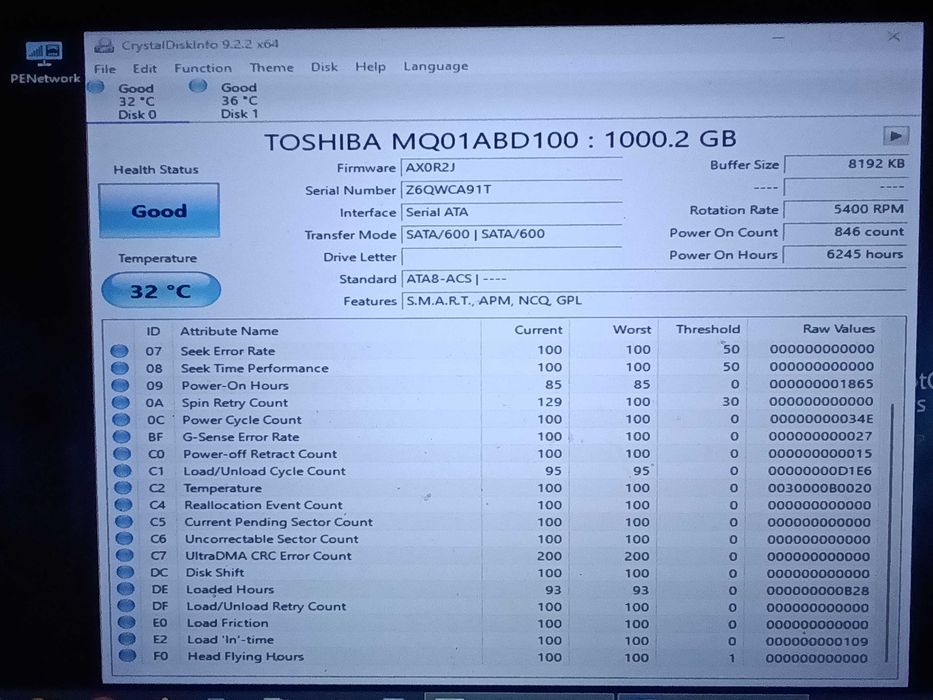 жорсткий диск Toshiba 2.5" HDD MQ01ABD100 | є тести