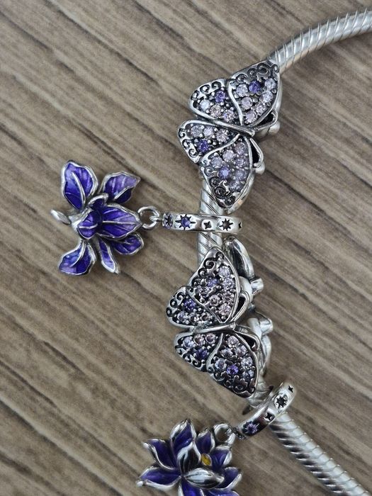 Zestaw 3 charms do bransoletek Pandora S925  motyle kwiat