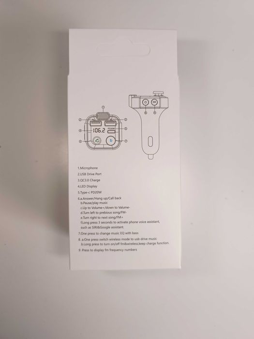 Transmiter FM z Szybką Ładowarką Bluetooth, Audio MP3, 3x USB, RGB