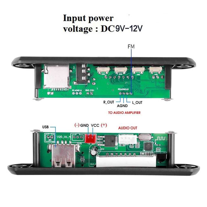 Bluetooth 5.0 DC 9V-12V MP3, WMA  FLAC декодер, плата, USB TF FM,