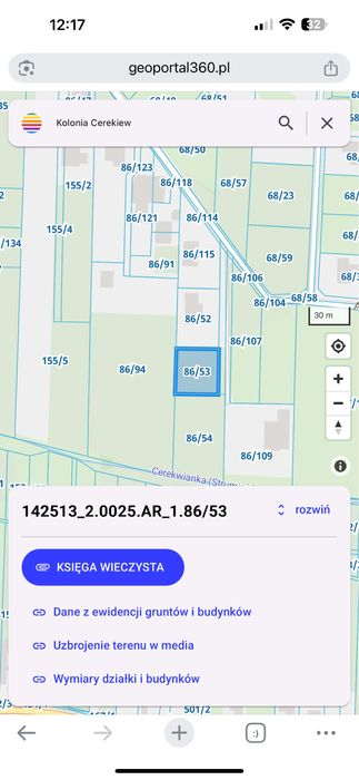 Działka 1000 m Cerekiew Kolonia gm. Zakrzew
