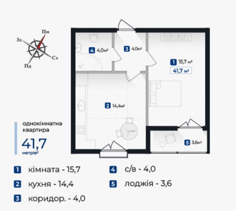 Готова до ремонту 1-к квартира в сучасному ЖК, розтермінування