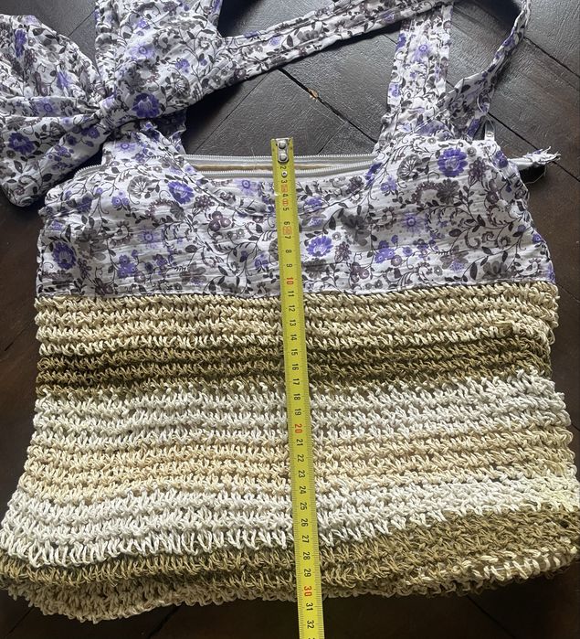 Torba -plażowa na ramię pleciona na zamek z kokardą własnej roboty.