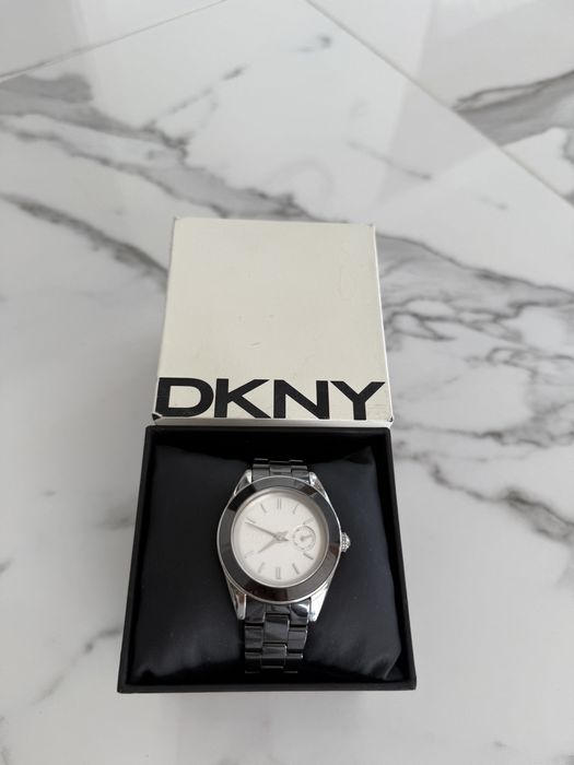 DKNY zegarek damski branzoleta czarno bialy ceramiczny