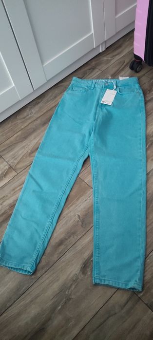 Jeansy mom fit turkusowy kolor