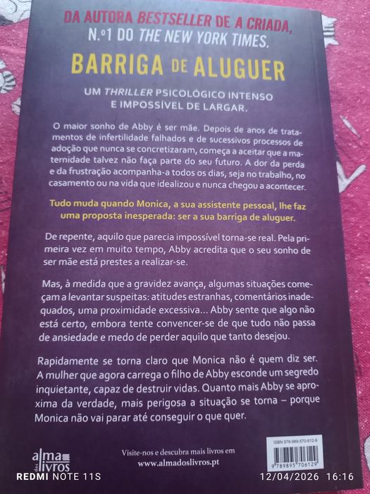 Vendo livro novo a Barriga de Aluguer da FREIDA McFADDEN