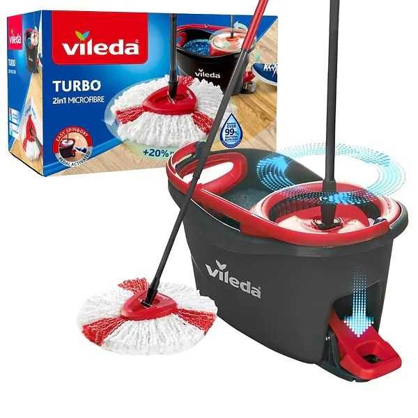 Vileda TURBO 2in1 Microfibre набір для прибирання кругла швабра з мікрофіброю відро з педальним віджимом