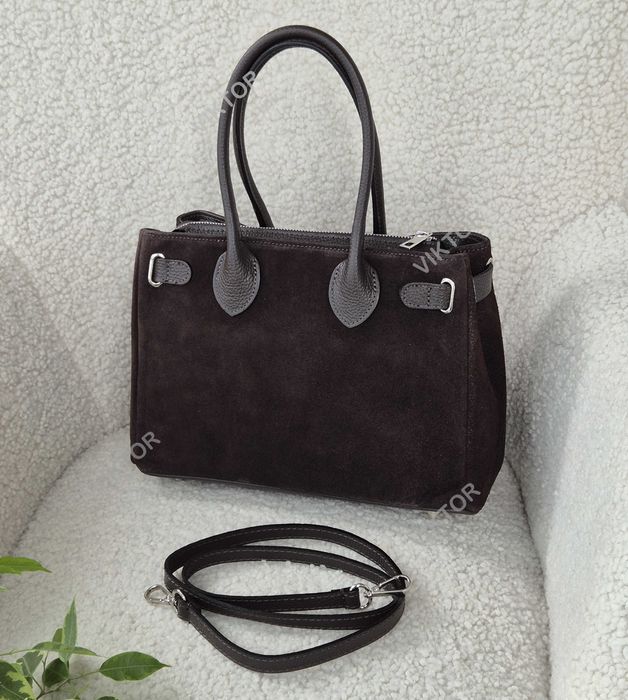 Замшевая кожаная итальянская сумка. Средний размер. Шкіряна сумка