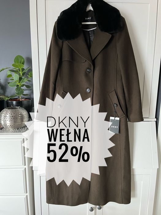 Wełniany długi płaszcz DKNY r. L 40/42