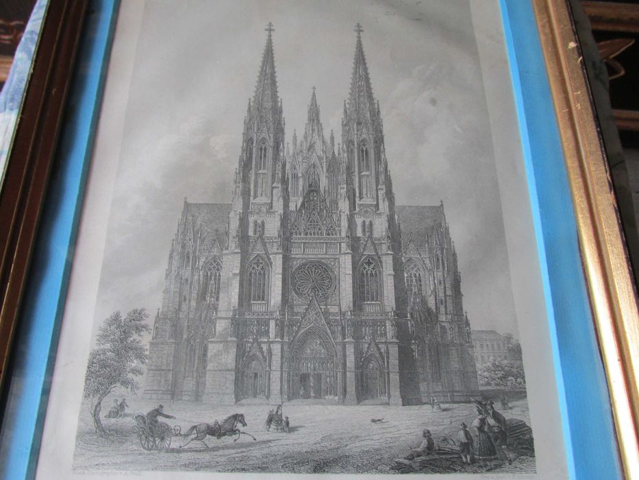 Stary Drzeworyt Piękny - Kosciół Votivkirche Wiene -  1850 austria