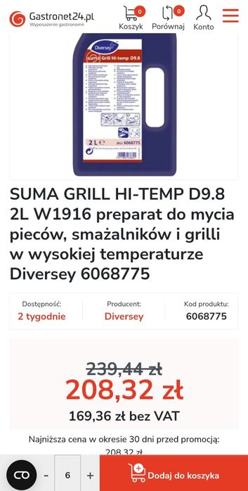 Preparat do czyszczenia pieców, smażalników i grilli  Diversey Suma
