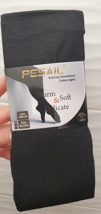 Bawełniane rajstopy damskie bawełna 95% czaene XL/2XL miękkie ciepłe w