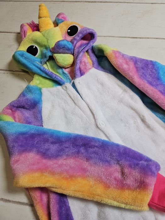 Kostium jednorożec piżama dziecięca kolorowa z kapturem polarowa r.130