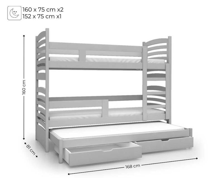 Nowe sosnowe łóżko OLEK !Pietrowe! Trzy osobowe! Materace gratis