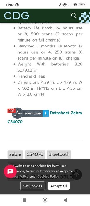 Leitor de código de barras Scanner Barcode bluetooth Symbol Zebra