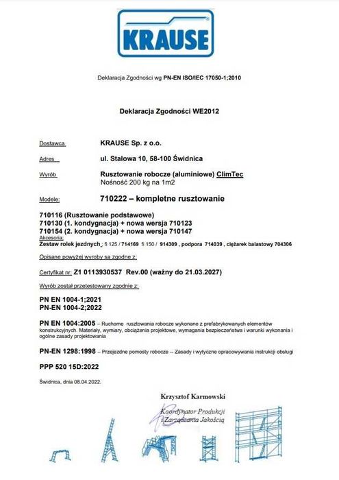 Wypożyczę RUSZTOWANIE aluminiowe 7m Krause wynajem
