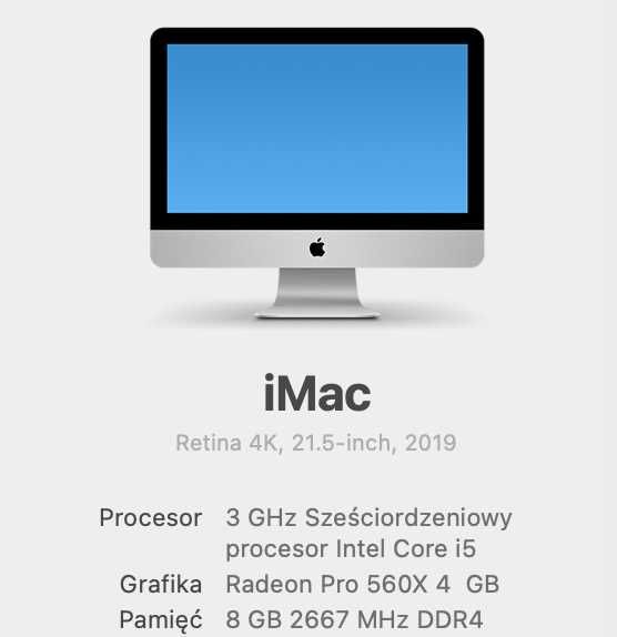 komputer imac apple 21,5" 8gb  1TB 2019 Silver klawiatura + mysz