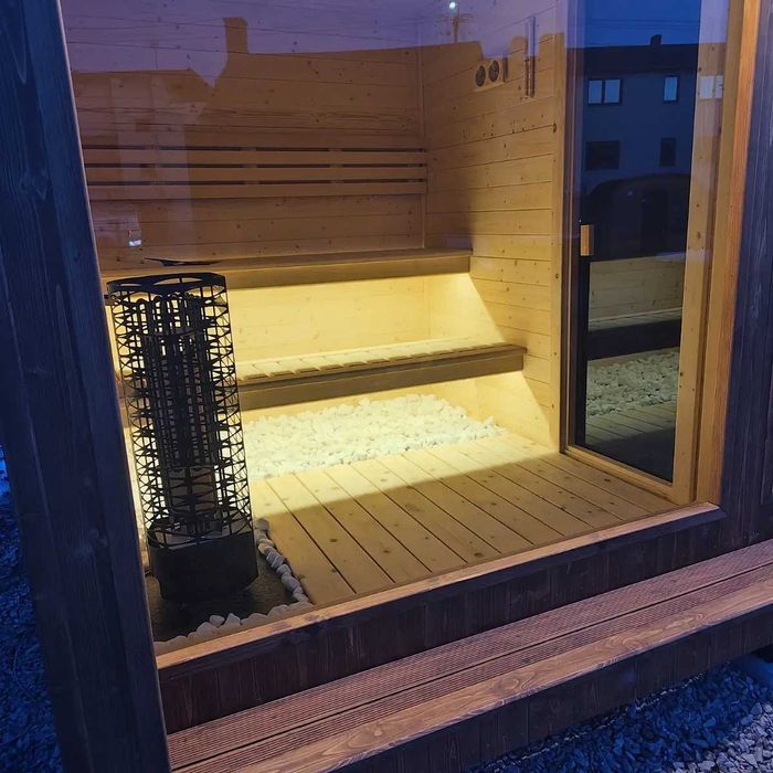 Sauna ogrodowa 6 × 2,5 m + JACUZZI  gotowa strefa SPA — PRODUCENT