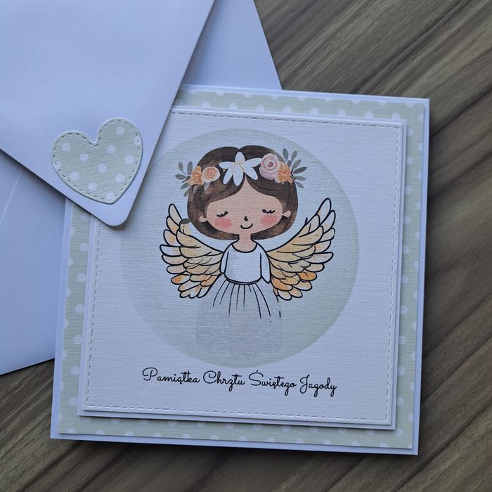 Personalizowana kartka na Chrzest z Aniołem Stróżem