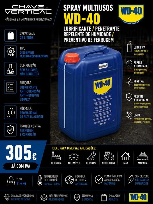 Bidão 25L WD-40 lubrificante/penetrante/repelente de humidade/preventivo de ferrugem LL29