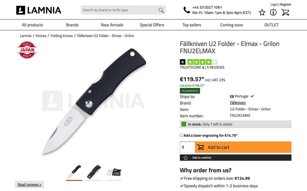 Canivete Fallkniven U2 Elmax