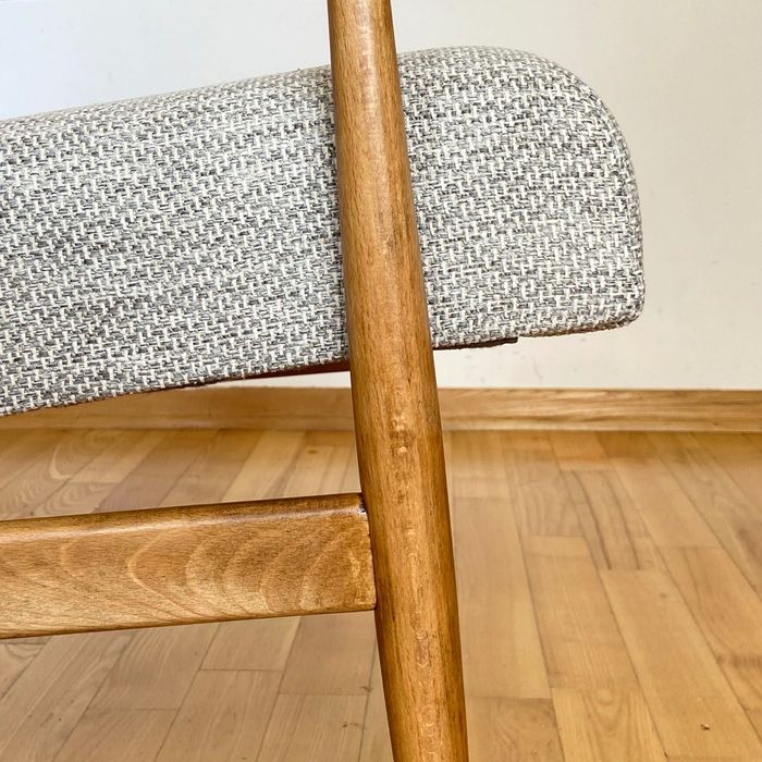 Fotel LISEK PRL klasyczny szary beżowy Jasny dąb pełna renowacja 16