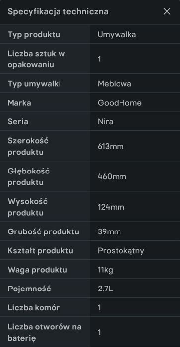 Umywalka ceramiczna Nira 61 x 41.5 x 12.4 czarna