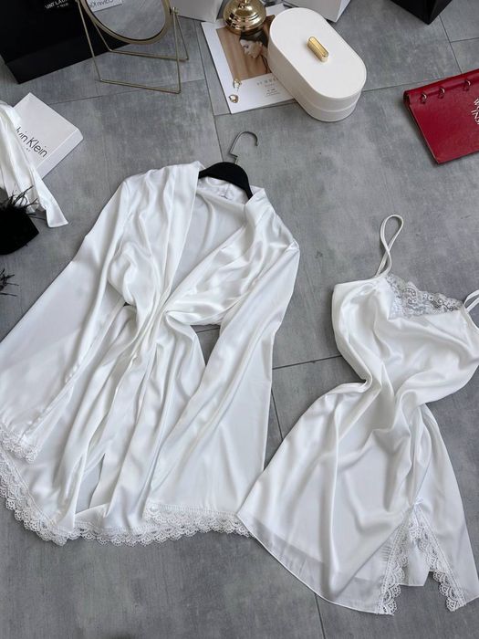 Женский комплект для дома шелк халат+ночнушка Жіночий халат+сукня шовк