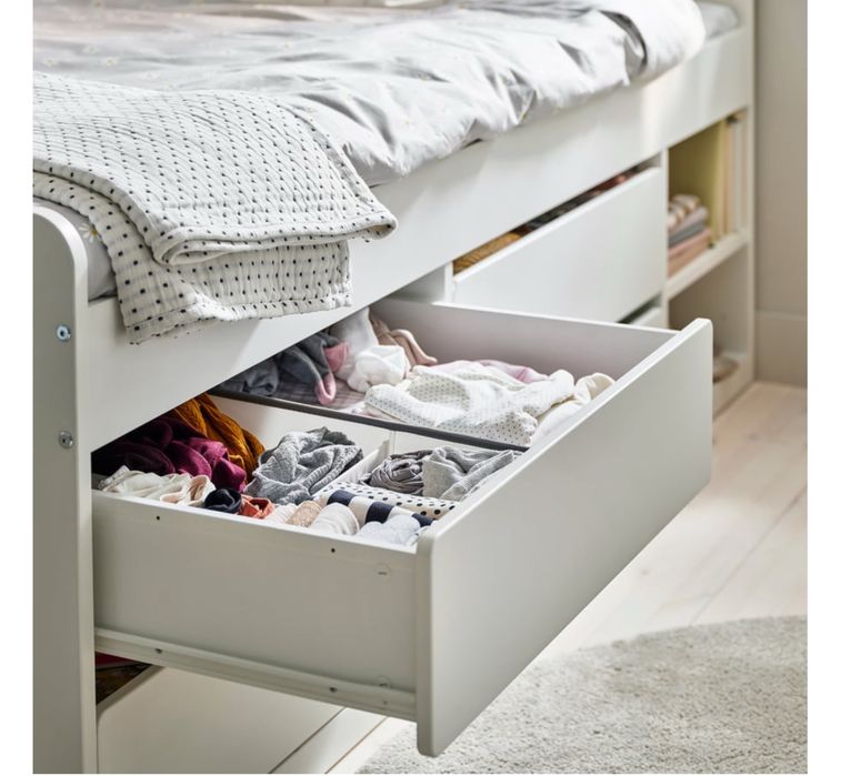 Cama solteiro 90x200cm c/ 4 gavetas + estrado ripas + colção c/ molas