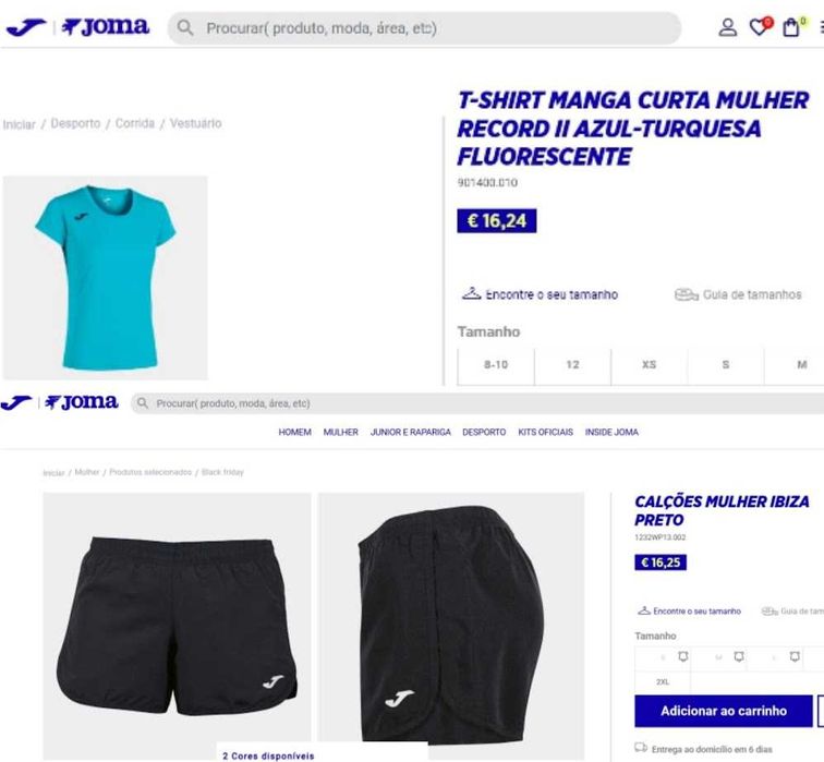 Conjunto desportivo Joma t-shirt e calções - tamanho M