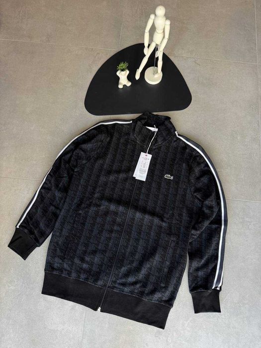 Чоловіча Зіпка кофта  олімпійська повний замок  Lacoste Monogram Black