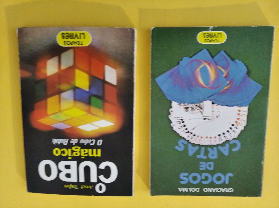 Livros sobre jogo de cartas, xadrez, magia e cubo mágico
